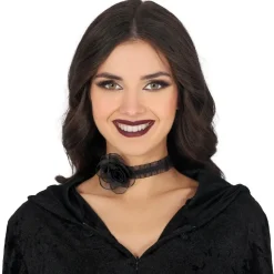 COLLIER RAS-DE-COU DÉCO ROSE NOIR FEMME