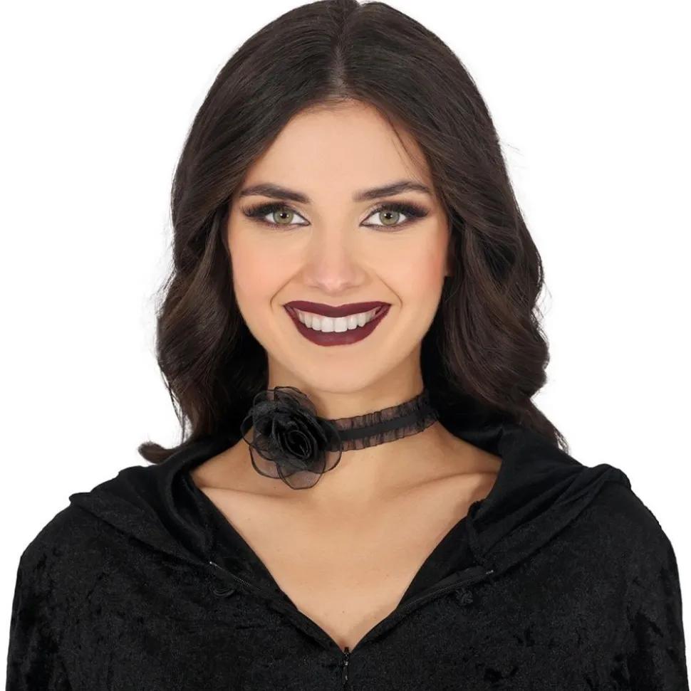 COLLIER RAS-DE-COU DÉCO ROSE NOIR FEMME