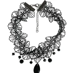 COLLIER RAS-DE-COU DENTELLE DÉCO PIERRE NOIR FEMME