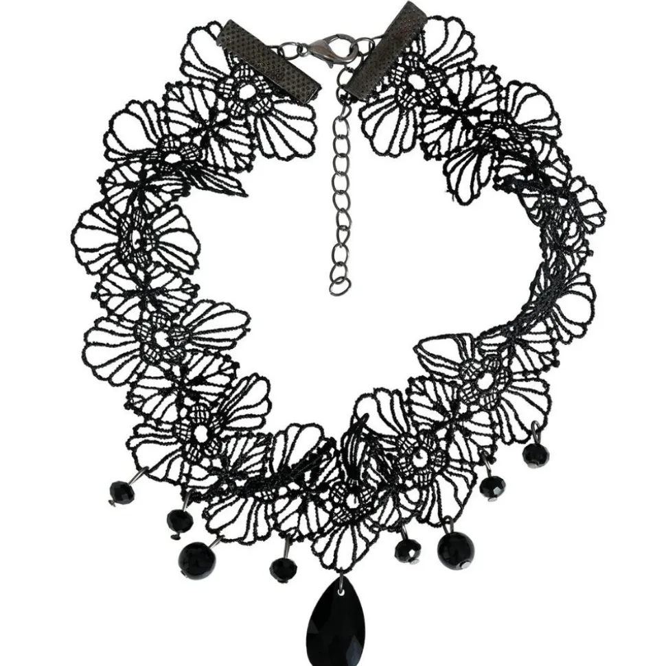 COLLIER RAS-DE-COU DENTELLE DÉCO PIERRE NOIR FEMME