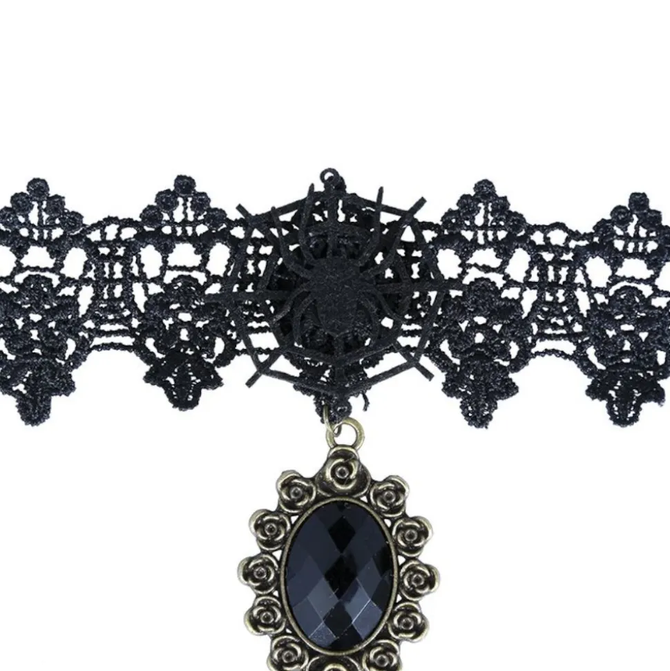 COLLIER RAS-DE-COU GOTHIQUE NOIR PENDENTIF ADULTE