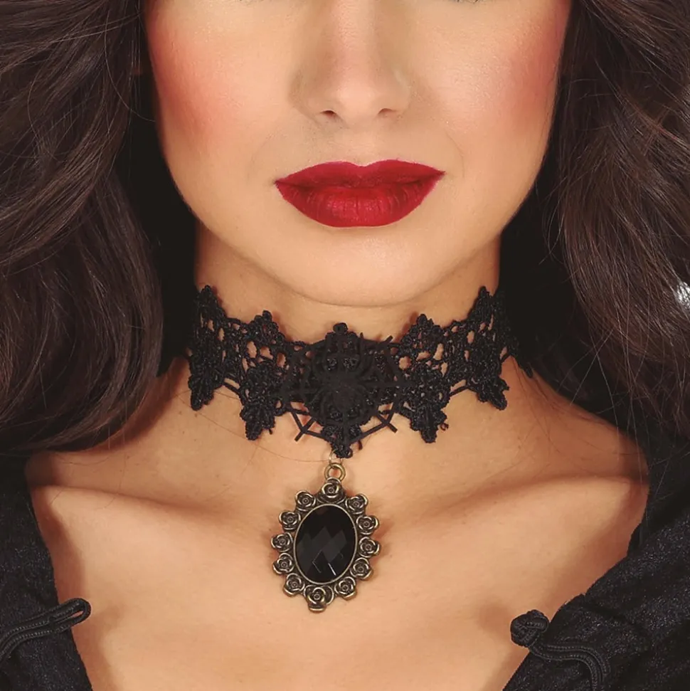 COLLIER RAS-DE-COU GOTHIQUE NOIR PENDENTIF ADULTE