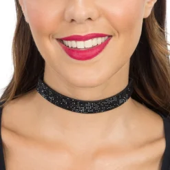 COLLIER RAS-DE-COU STRASS NOIR AJUSTABLE FEMME