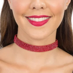 COLLIER RAS-DE-COU STRASS ROUGE AJUSTABLE FEMME