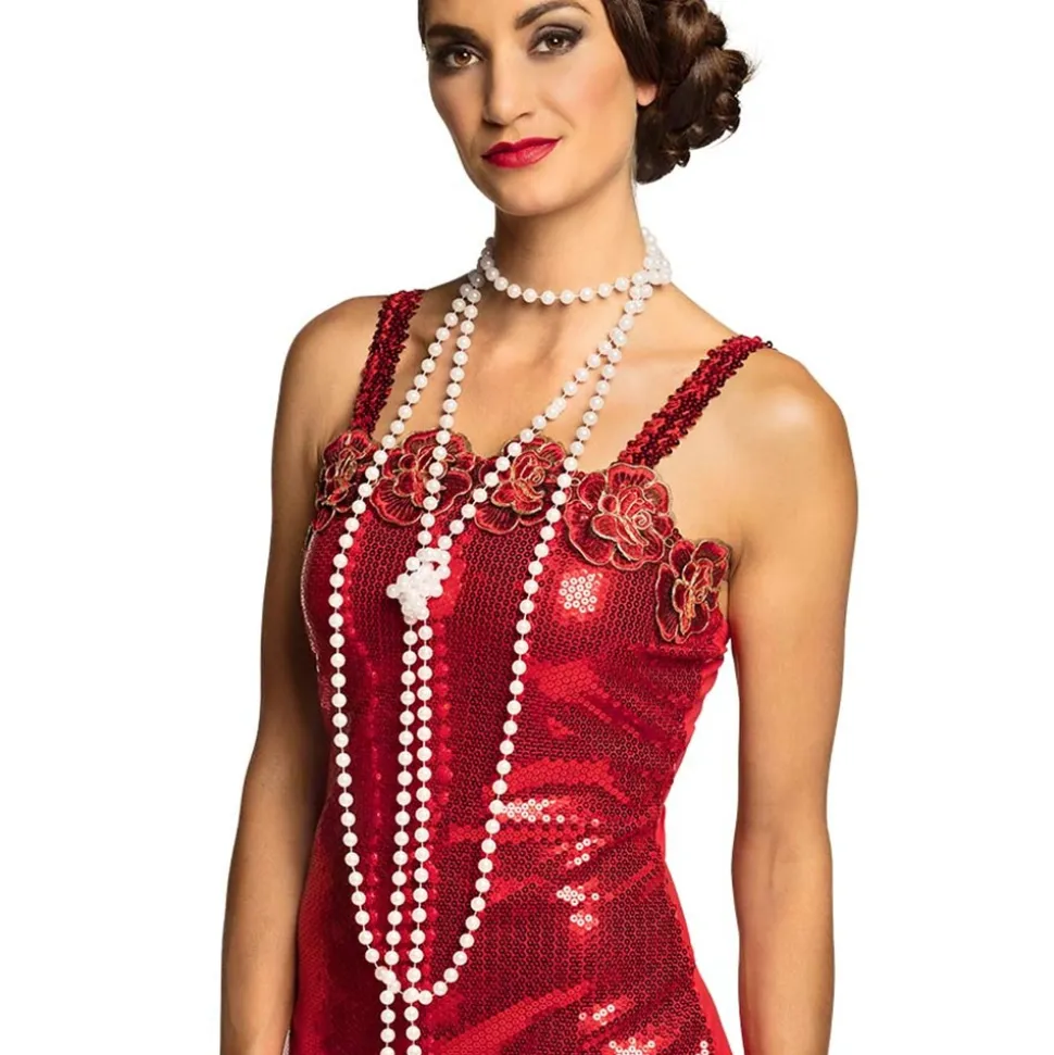 2 COLLIERS SAUTOIR PERLES BLANCHES FLAPPER FEMME