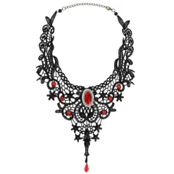 COLLIER VAMPIRE DENTELLE RUBIS FACTICE FEMME