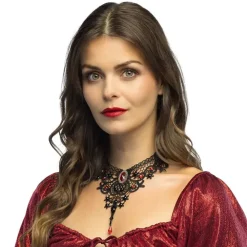 COLLIER VAMPIRE DENTELLE RUBIS FACTICE FEMME