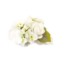 COMPO ARTIFICIELLE ROSE HORTENSIA 10X16CM BLANC