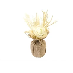 COMPOSITION ROSE ARTIFICIELLE FLEURS SÉCHÉES SAC JUTE