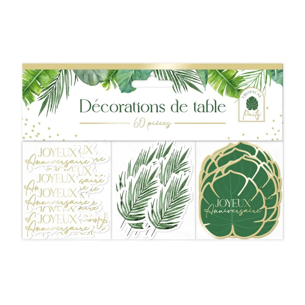 60 CONFETTIS ANNIVERSAIRE TROPICAL PARTY 4.5CM