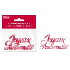 6 CONFETTIS ANNIVERSAIRE 13.5X4CM ROUGE