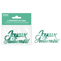 6 CONFETTIS ANNIVERSAIRE 13.5X4CM VERT