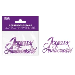 6 CONFETTIS ANNIVERSAIRE 13.5X4CM VIOLET