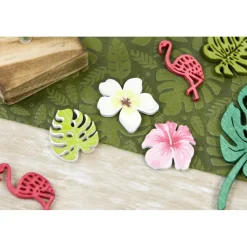 9 CONFETTIS BOIS FLEUR FEUILLE TROPICALE