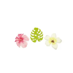 9 CONFETTIS BOIS FLEUR FEUILLE TROPICALE