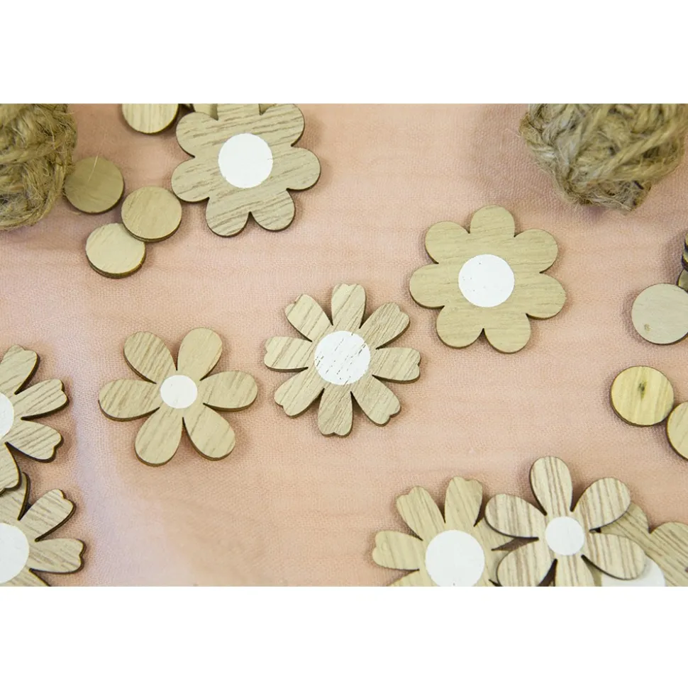 12 CONFETTIS BOIS FLEUR MARGUERITE 3CM NATURE