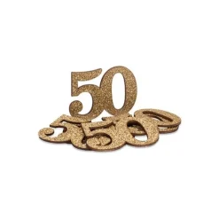 6 CONFETTIS BOIS NOMBRE 50 5X3.5CM PAILLETTES OR