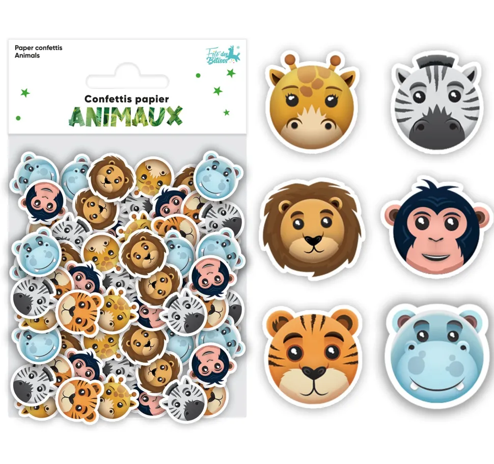 CONFETTIS CARTON ANIMAUX JUNGLE SAVANE 3.5CM 15G