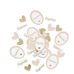 100 CONFETTIS CARTON BAPTÊME CUR 1.8-4CM ROSE