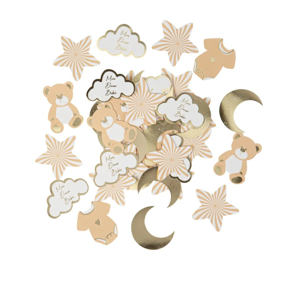 100 CONFETTIS CARTON DOUX BÉBÉ 3-4CM CAMEL