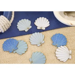 8 CONFETTIS DE TABLE COQUILLAGE ST JACQUES BOIS 3.5 CM