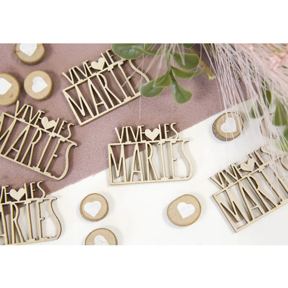 10 CONFETTIS DE TABLE MARIÉS 4X2.8 CM BOIS