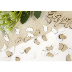 32 CONFETTIS DE TABLE PIED BÉBÉ BOIS ET BLANC