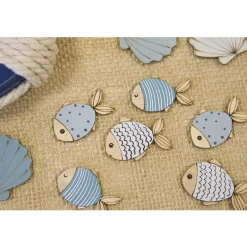 6 CONFETTIS DE TABLE POISSON BOIS 3.5 BLEU