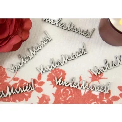 10 CONFETTIS DE TABLE VIVE LES MARIÉS 7 CM BLANC