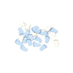 32 CONFETTIS PIED BÉBÉ BOIS BLEU CIEL
