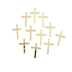 10 CONFETTIS PLEXIGLAS CROIX RELIGION 3X2CM OR