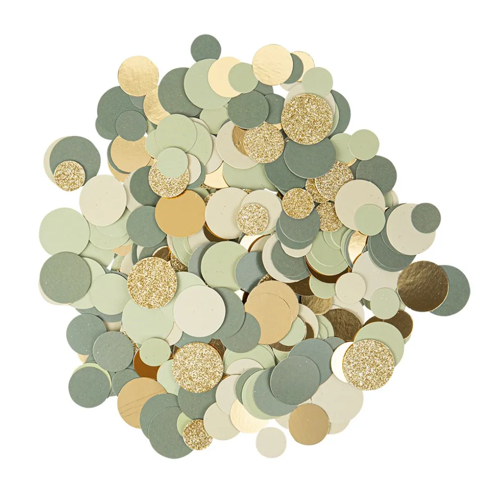 CONFETTIS VERT SAUGE OR PAILLETTES 1.5-2.5CM 14G