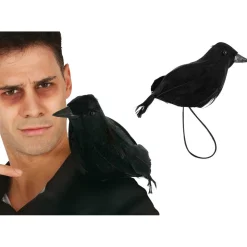 CORBEAU DÉCORATIF PVC FIXATION ÉPAULE 15CM NOIR