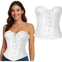 CORSET SATINÉ VOLANTS GOTHIQUE BLANC FEMME