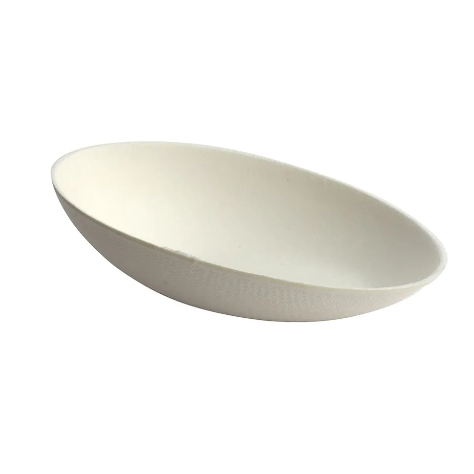 50 COUPES OVALES CANNE À SUCRE BIO 13CM BLANC
