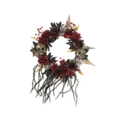 COURONNE CRÂNES ET ROSES ROUGES 40 CM