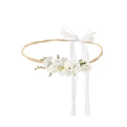 COURONNE DE FLEURS ARTIFICIELLES BOHO 18CM BLANC