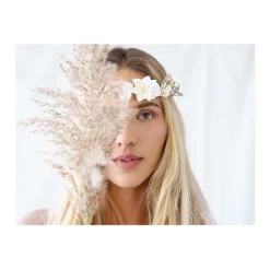COURONNE DE FLEURS ARTIFICIELLES BOHO 18CM BLANC