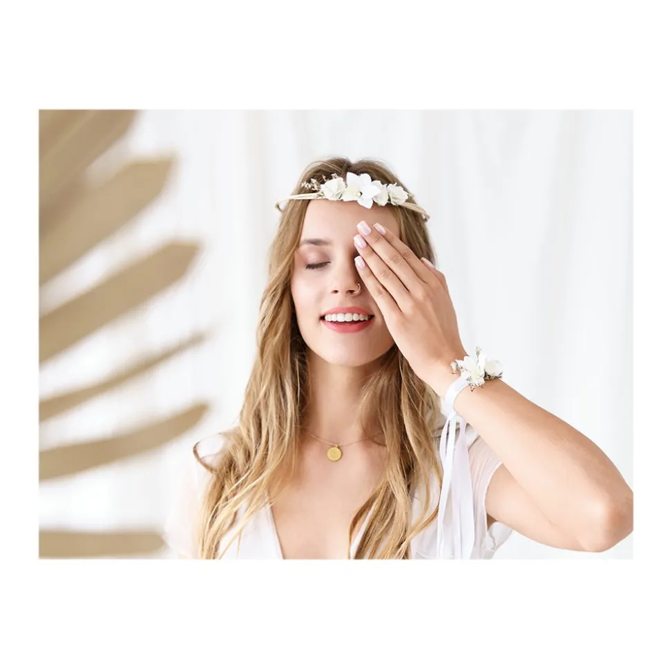 COURONNE DE FLEURS ARTIFICIELLES BOHO 18CM BLANC