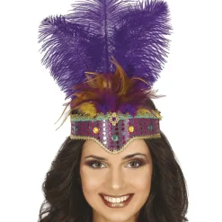 COURONNE STRASS LONGUES PLUMES LILAS ADULTE
