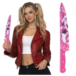 COUTEAU JOUET CRÂNE HARLEY QUINN REBELLE 37CM ROSE