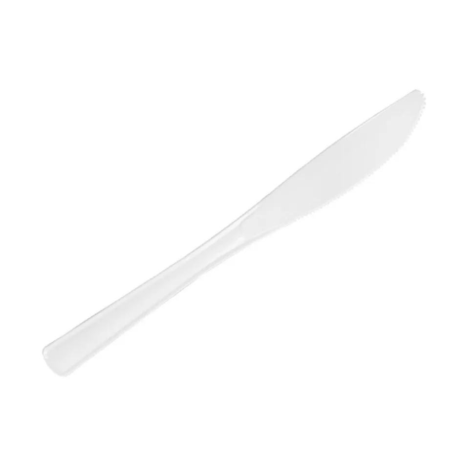 20 COUTEAUX PLASTIQUE RÉUTILISABLE 20CM BLANC