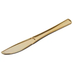 6 COUTEAUX PLASTIQUE RÉUTILISABLE 20CM OR