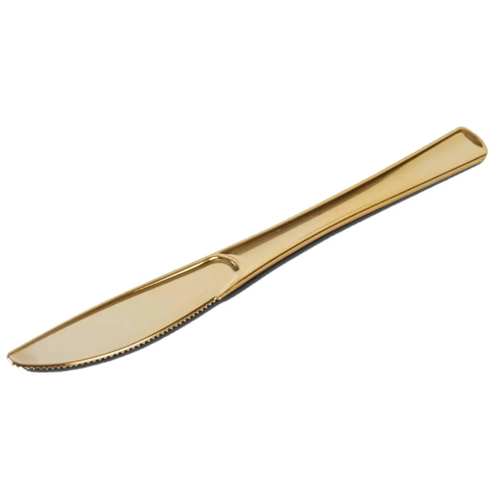 6 COUTEAUX PLASTIQUE RÉUTILISABLE 20CM OR