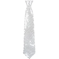CRAVATE ARGENTÉE PAILLETTES 40 CM ADULTE