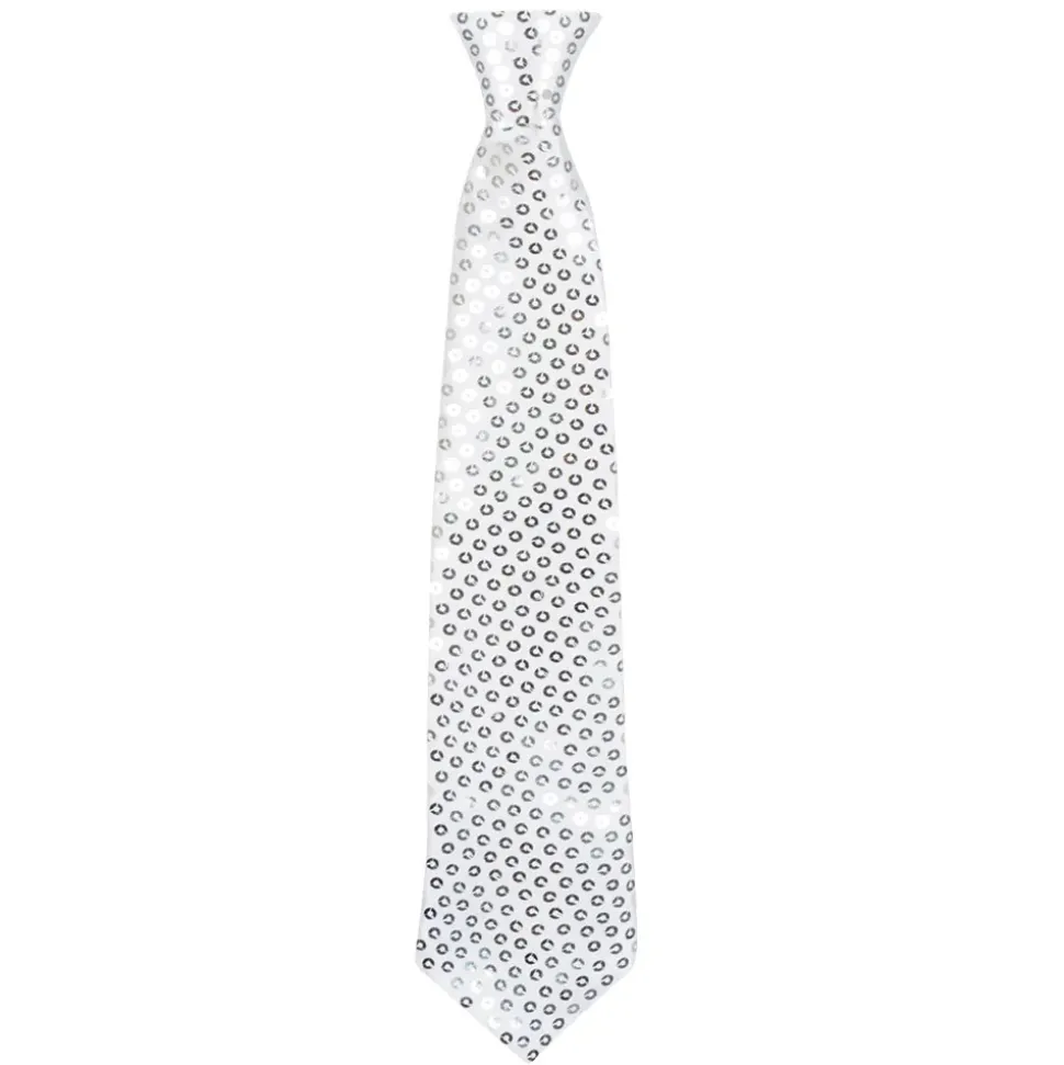 CRAVATE ARGENTÉE PAILLETTES 40 CM ADULTE