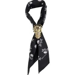 CRAVATE BAGUE CRÂNE TÊTE MORT OR PIRATE ADULTE