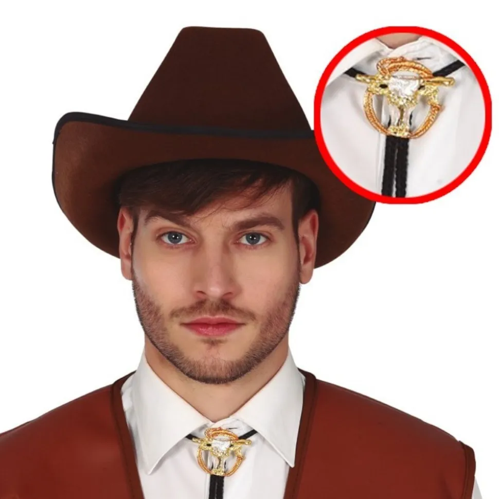 CRAVATE BOLO COWBOY TEXAN BOUCLE CRÂNE ADULTE