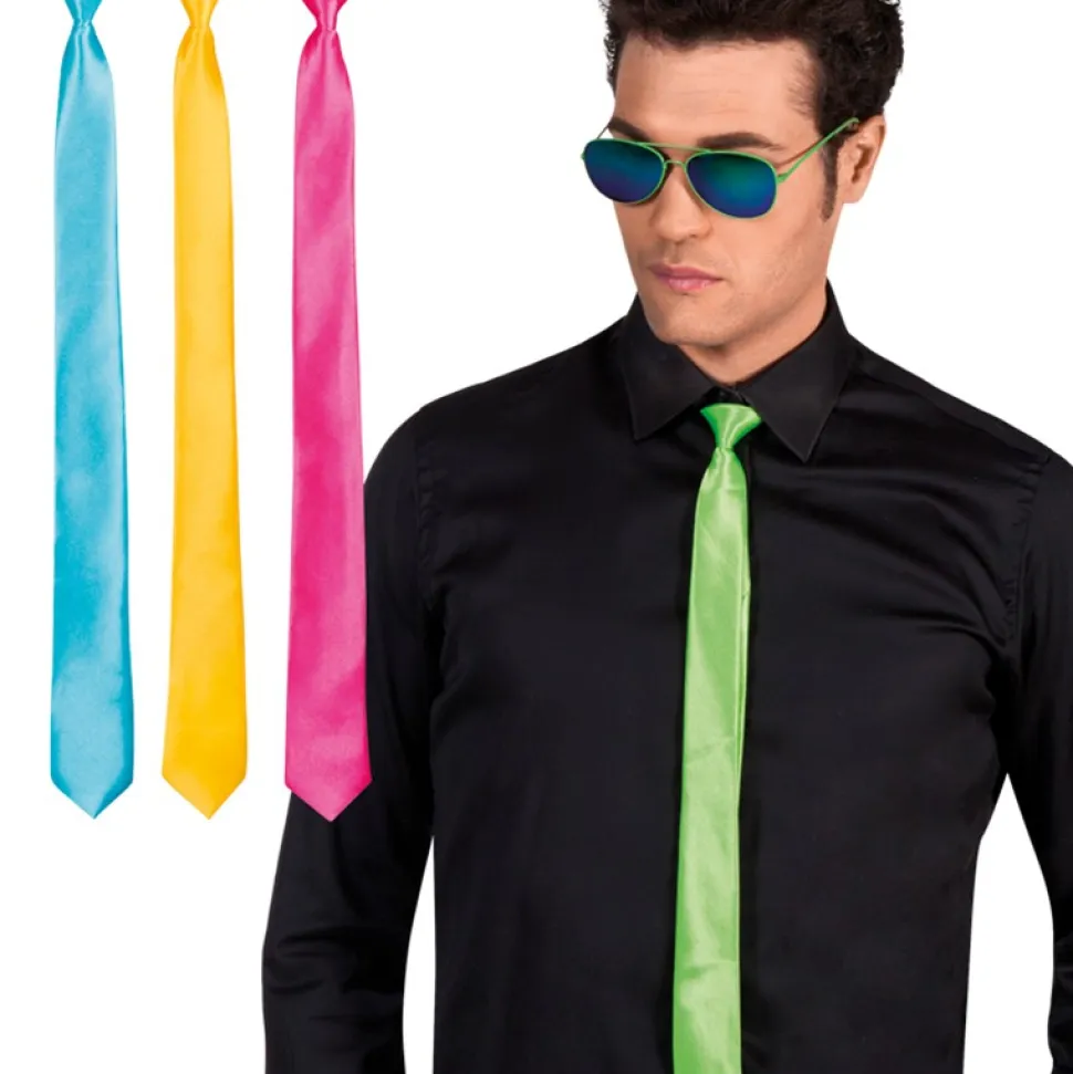 CRAVATE COULEUR FLUO BRILLANT 50CM