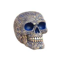CRÂNE BAROQUE DÉCO RÉSINE 14X10.5X11.5CM OR BLEU